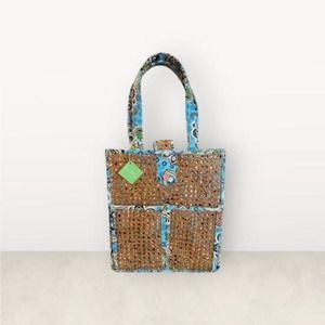 NWT Vera Bradley Tiki Tote Blue Rattan Bali Bag Large